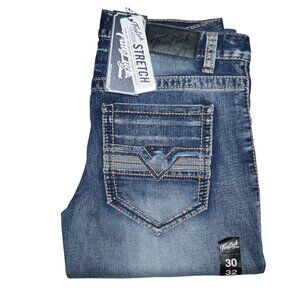 True Luck Men's Bootcut Jeans Size 30x32 Thick Stitch Dark Wash BKE